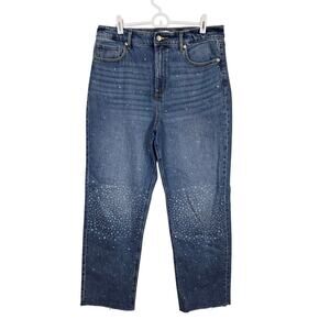 Women's LOFT "The Straight" Jeans with Rhinestones & Raw Ankles | Size 30/10